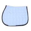 Tapis selle blanc / galons marine et blanc et bord marine