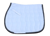 Tapis selle blanc / galons marine et blanc et bord marine