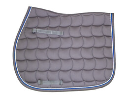 Tapis selle gris / galons blanc et bleu roi